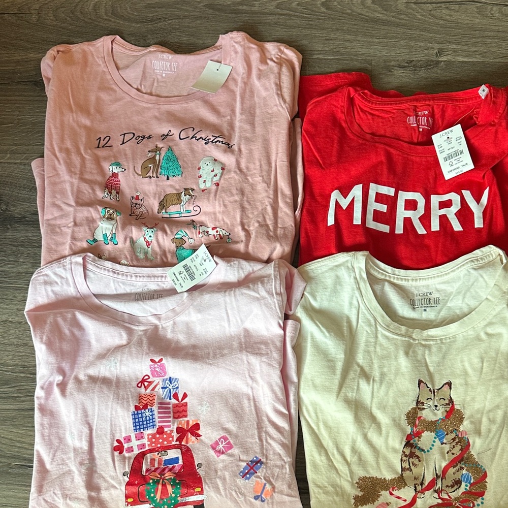 J. Crew Women's Long Sleeve Tees - Pink, Red, White BUNDLE